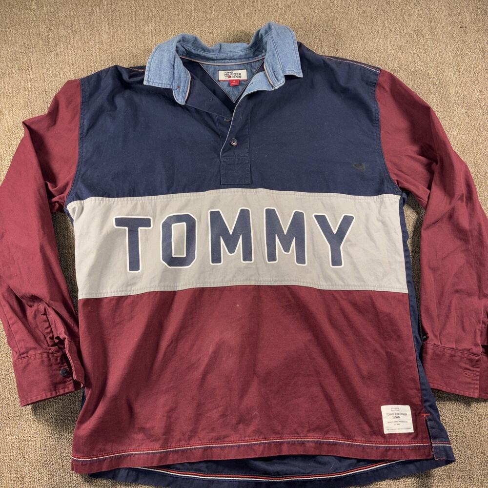 Tommy Hilfiger Denim Rugby Style Shirt Medium Long Sleeve Men’s